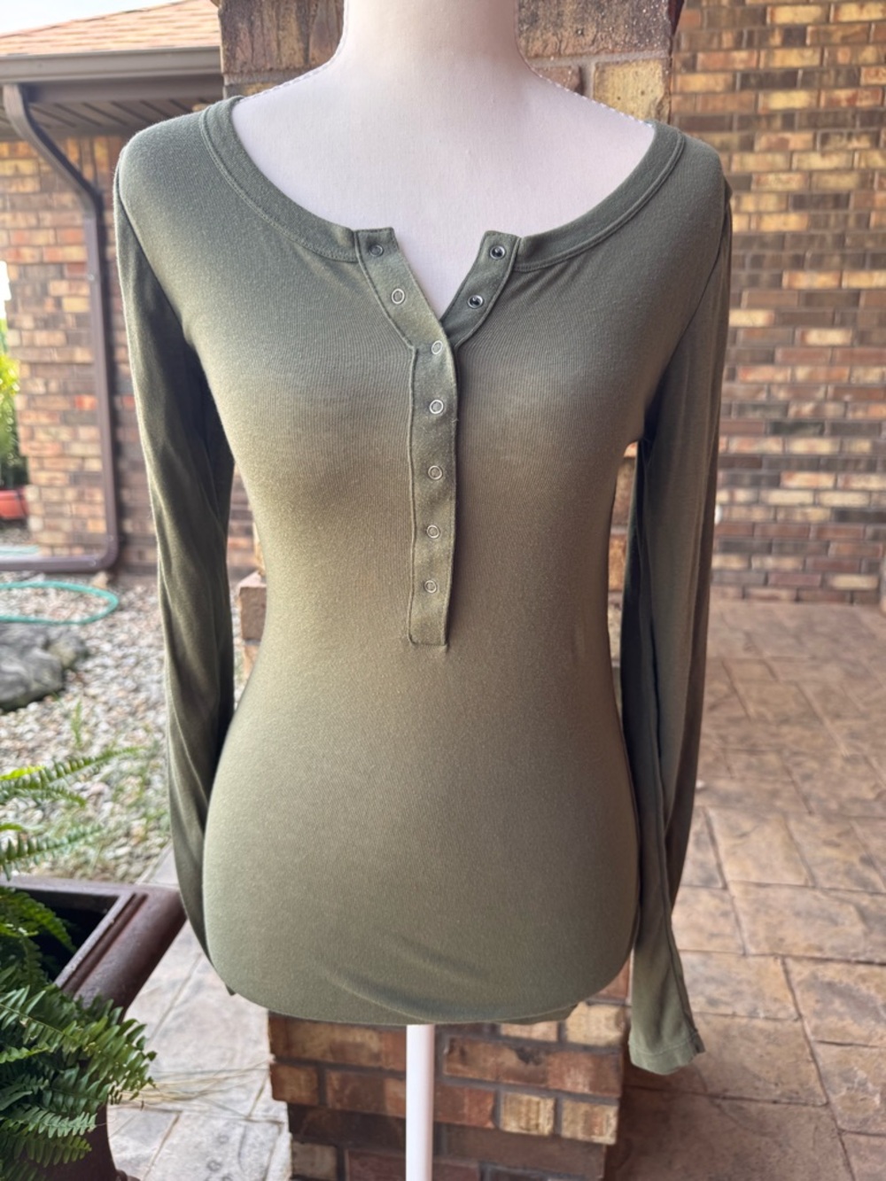 Victoria's Secret Long-Sleeve Olive Henley Top - Women's; Small